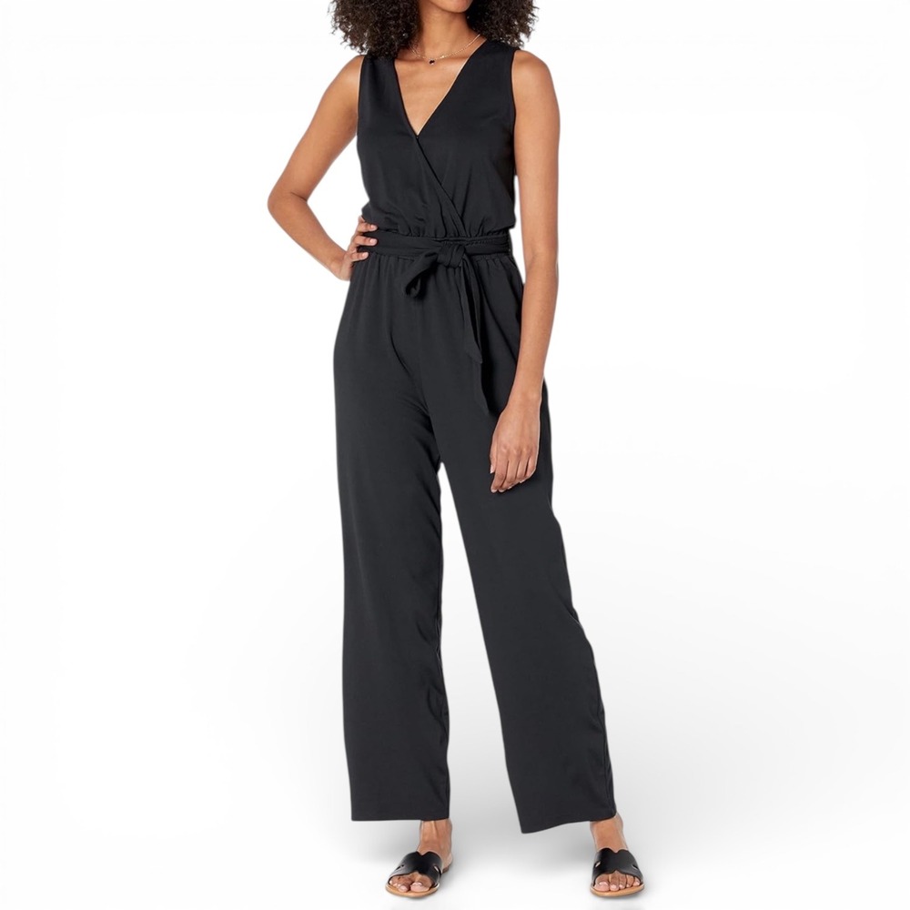 The Drop Caralynmirand‎ Jumpsuit Black Sleeveless V Neck Wide Leg Tie Waist M